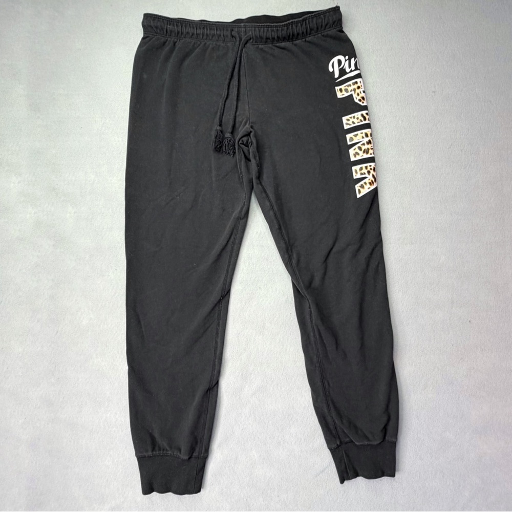 Victorias Secret Pink Vintage Medium Slouchy Boyfriend Leopard Logo Sweatpants